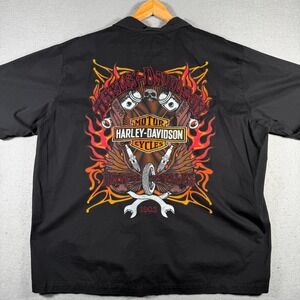 Harley Davidson Mens 2XL Black Short Sleeve Graphic Work Shirt 96757-09VM 2008
